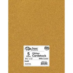 PA Paper&trade; Accents 8.5" x 11" 85lb. Glitter Cardstock, 5 Sheets Gold