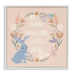 Stupell Industries Bunny Kisses Easter Wishes Framed Giclee Art White