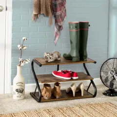 Honey Can Do 3-Shelf Z-Frame Wooden Shoe Rack With Matte Black Metal