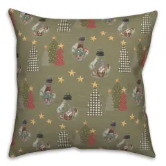 Green Tree & Globe Pattern Throw Pillow