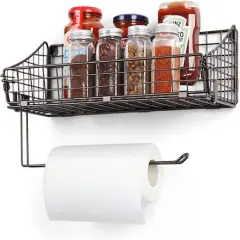 NEX&trade; 16" Brown Wall Mounted Wire Basket Shelf & Paper Roll Holder