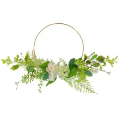 25" Green & Gold Hydrangea & Fern Golden Ring Wreath