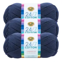 3 Pack Lion Brand&reg; 24/7 Cotton&reg; Yarn Navy