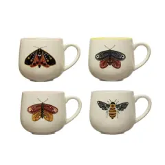 Hello Honey&reg; 12oz. Stoneware Mugs with Painted Winged Insects Set