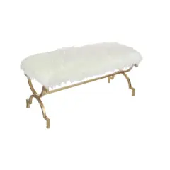White Fur & Metal Contemporary Bench