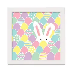 Pastel Bunny Hiding 16" x 16" White Framed Print Under Plexiglass