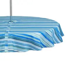 Blue Ocean Stripe Print Outdoor Tablecloth with Zipper, 60" Round