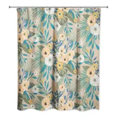 Tropical Floral Shower Curtain Beige