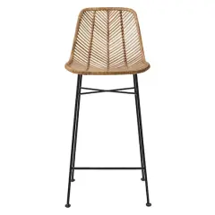 Hello Honey&reg; 40.5" Beige Rattan Bar Stool with Black Metal Frame