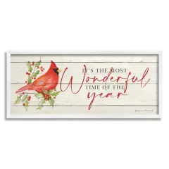 Stupell Industries Most Wonderful Time Cardinal Framed Giclee Art White