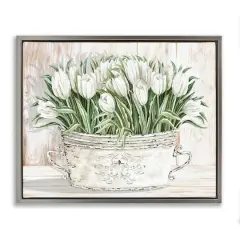 Stupell Industries Fresh White Tulip Flowers Vintage Floater Framed Art Gray