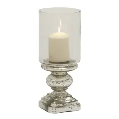 14" Silver Glass Traditional Candle Holder