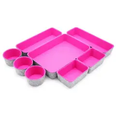 Welaxy 8 Piece Felt Round Cups & Trays Drawer Organizer Set Hot Pink