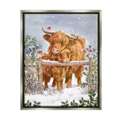 Stupell Industries Winter Cattle Cuddling Snow Scene Framed Floater Canvas Wall Art Gray