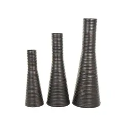 Bronze Ribbed Tall Cone Floor Vase with Horizontal Grooves Set
