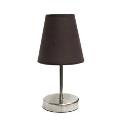 Creekwood Home Nauru 10.5" Sand Nickel Petite Metal Stick Table Lamp Espresso Brown