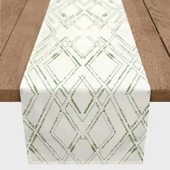 72" Diamond Cotton Twill Runner White/Green