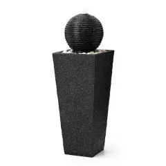 Glitzhome&reg; Modern LED Black Geometric Pedestal & Sphere Outdoor Floor Fountain