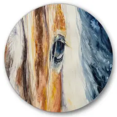 Designart - Close-Up of A Beautiful Horses Eye I - Farmhouse Metal Circle Wall Art