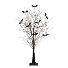 5ft. Pre-Lit Artificial Halloween Black Twig Tree with Bats and 50 Warm White LED Lights