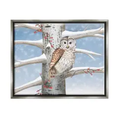 Stupell Industries Snowy Birch Tree Owl Framed Floater Canvas Wall Art Gray