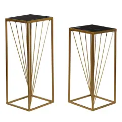 Set of 2" Gold Marble Contemporary Accent Table 30", 26"