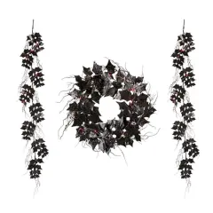Glitzhome&reg; Lighted Halloween Bat Garland & Wreath Set