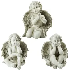 11" Gray Sitting Cherub Angel Decorative Outdoor Garden Statues