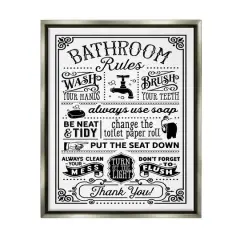 Stupell Industries Vintage Style Bathroom Rules Diagram List Border Floater Framed Art Gray