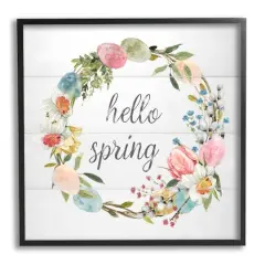Stupell Industries Hello Spring Floral Egg Wreath Framed Giclee Art Black