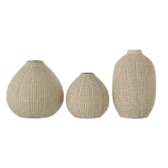 Hello Honey&reg; White Stoneware Vases with Textured Black Polka Dots Set