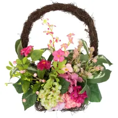 16" Leafy Pink Hydrangea Floral Spring Hanging Basket