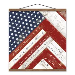 American Flag Pledge Teak Hanging Canvas