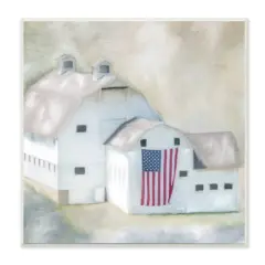 Stupell Industries American Flag White Farmhouse Barn Rural Countryside Wall Plaque Art