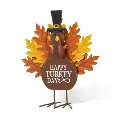 Glitzhome&reg; 12.25" Thanksgiving Wood & Metal Turkey Table D&eacute;cor