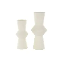 Ceramic Ribbed Cone Shaped Vase Set White