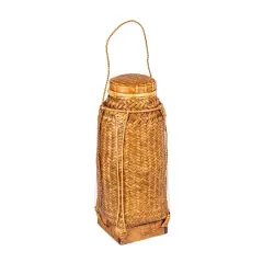 Hello Honey&reg; 19" Natural Artisanal Bamboo & Rattan Lidded Container