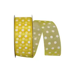 JAM Paper 1.5" x 25yd. Sheer Dots Glee Ribbon Lemon