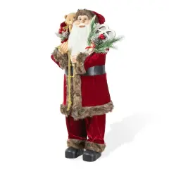 Glitzhome&reg; 35.5" Faux Fur Traditional Christmas Santa Figurine
