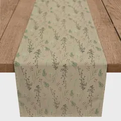 90" Brown Holiday Greenery Cotton Twill Runner