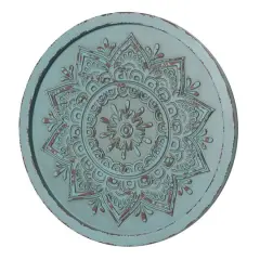 American Art Decor&trade; 17" Distressed Turquoise Boho Rustic Farmhouse Wood Framed Wall Medallion