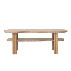 Hello Honey&reg; Natural Oak Wood Veneer and Rubberwood Organic Shaped Coffee Table with Shelf