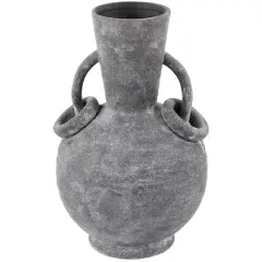 13" Ceramic Textured Vase with Ring Handles Gray