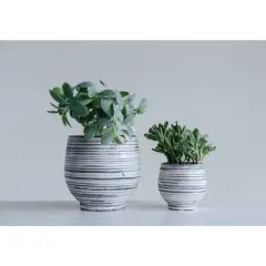 Hello Honey&reg; 5.2" Gray & White Striped Stoneware Planter
