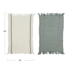 Hello Honey&reg; Green & White Cotton Waffle Weave Tea Towels with Fringe Set