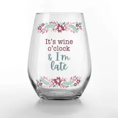 15oz. I'm Late for Wine O'Clock Printed Stemless Wine Glass