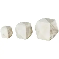 White Marble Geometric Cube Two-Toned Hexagon Sculpture with Cream & Copper Accents, 3ct.