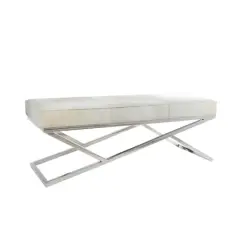 Light Gray Leather Geometric Bench with Angled Silver Metal Base