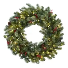 30" Pre-Lit Berries & Pinecones Wreath