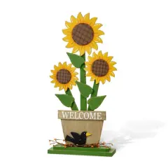 Glitzhome&reg; 29" Fall Wood Sunflowers Porch D&eacute;cor